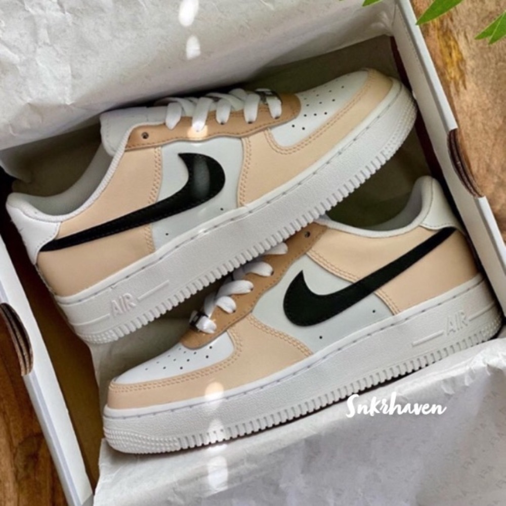 Nike Custom Cream Air Force 1s - Picture 1 of 2